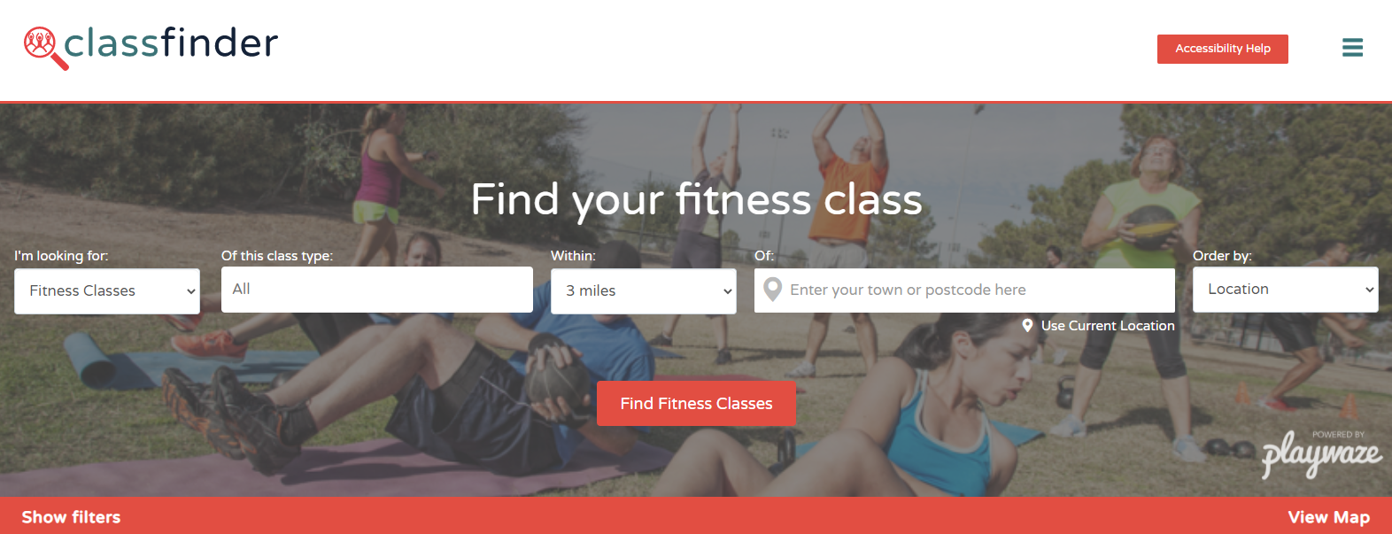 The homepage of classfinder