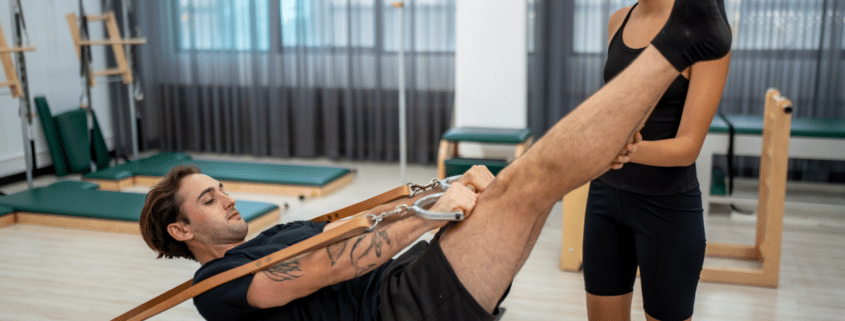Reformer Pilates machine in use